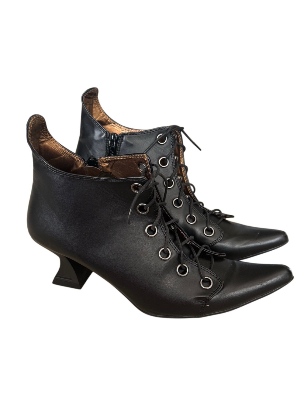 Ellie Abigail Witch Gothic Black Lace Up Pointed Toe Ankle Bootie 3” Size 8
